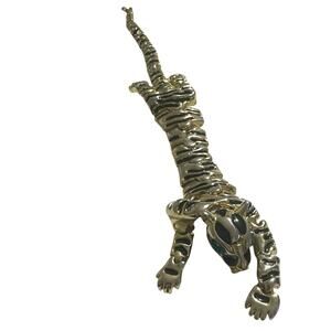 Rare Vint Articulated Green Eye Tiger Bracelet GoldTone Pave Rhinestone Blk Enam